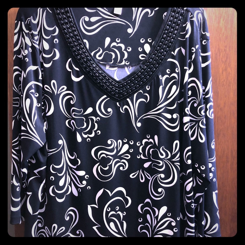 LS blouse with bead detail at neckline
